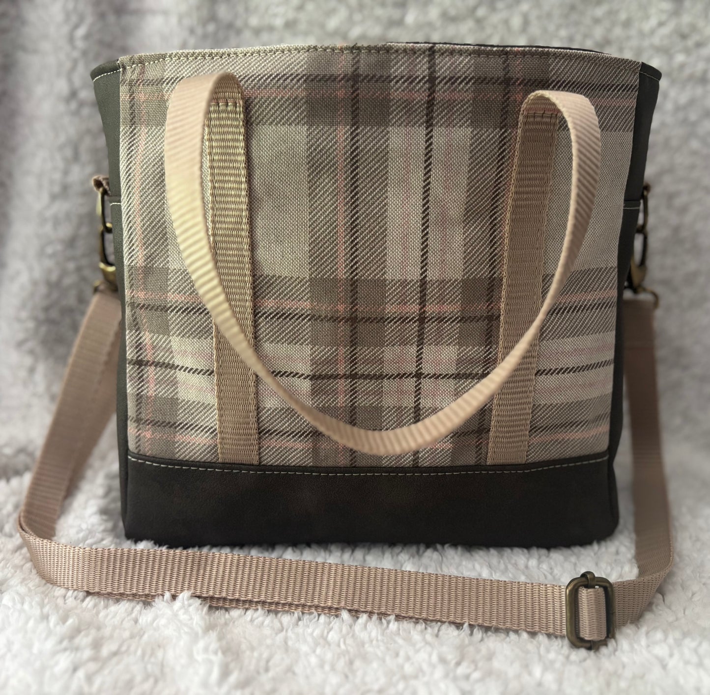 Beige & Pink Plaid Purse