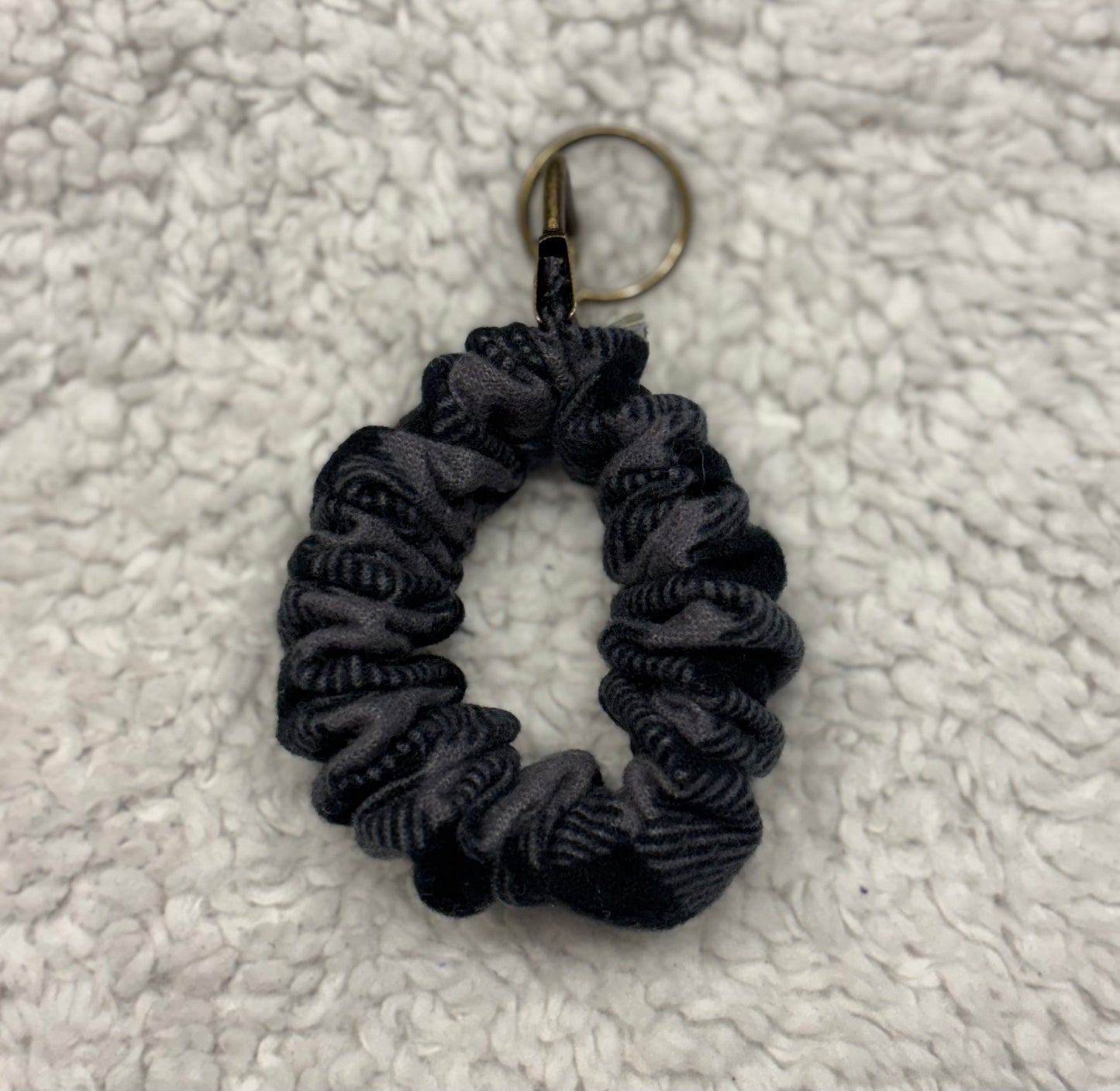 Dark Grey Plaid Flannel Scrunchie Key Wristlet