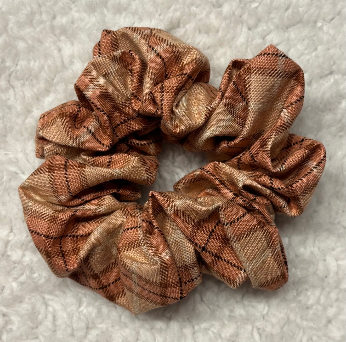 Beige & Pink Plaid Scrunchie