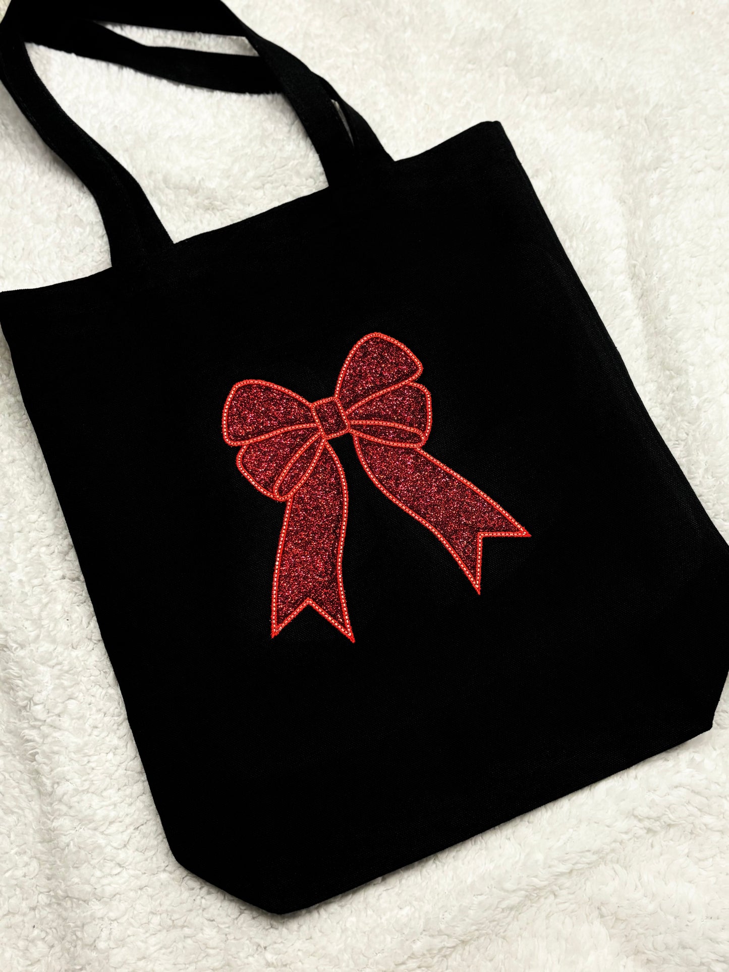 Red Glitter Bow Canvas Bag