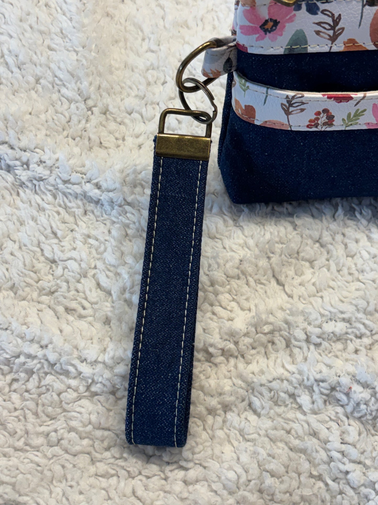 Denim Floral Wristlet