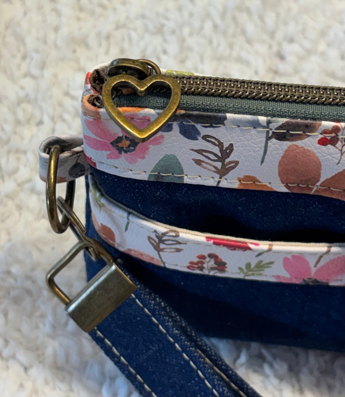 Denim Floral Wristlet
