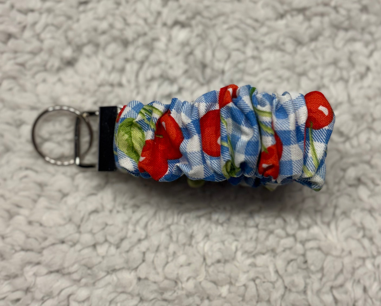 Cherry Plaid Scrunchie Key Wristlet