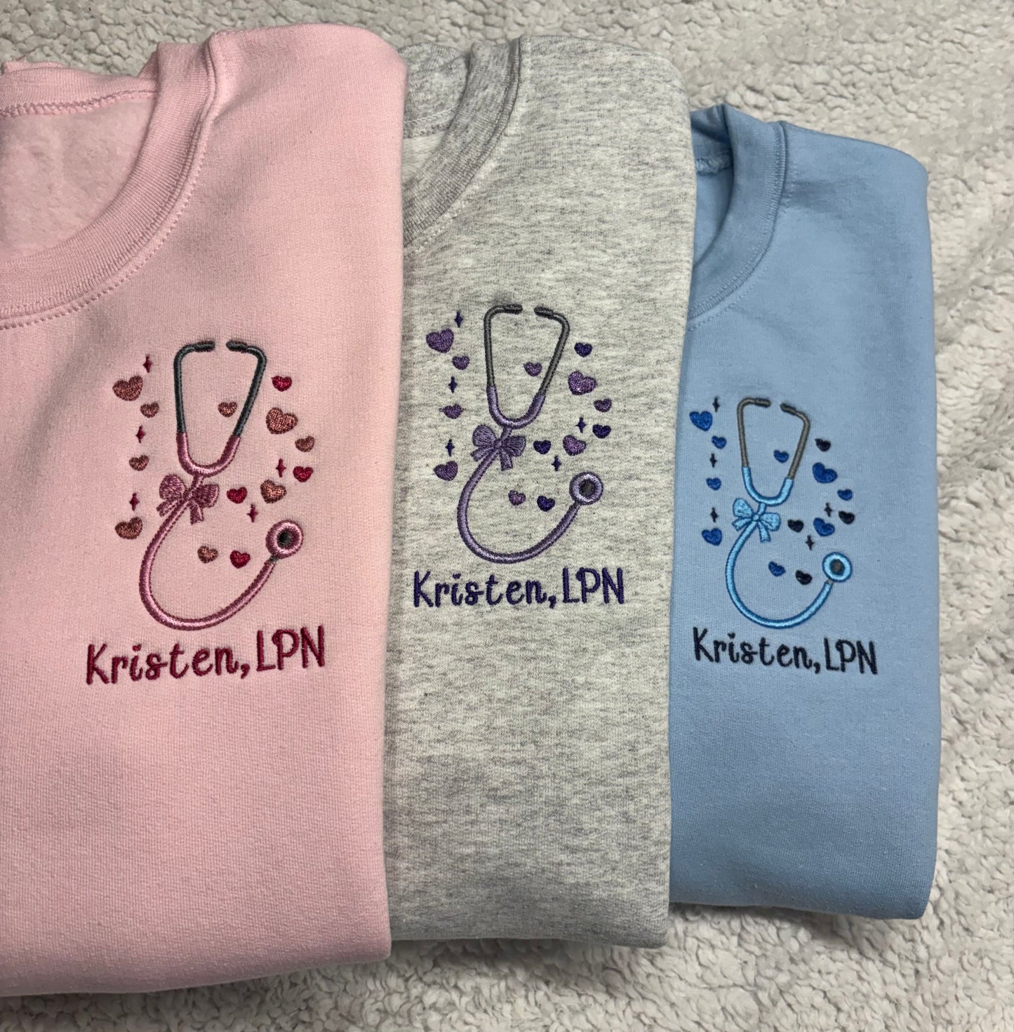 Bow Heart Stethoscope W/Name Crewneck