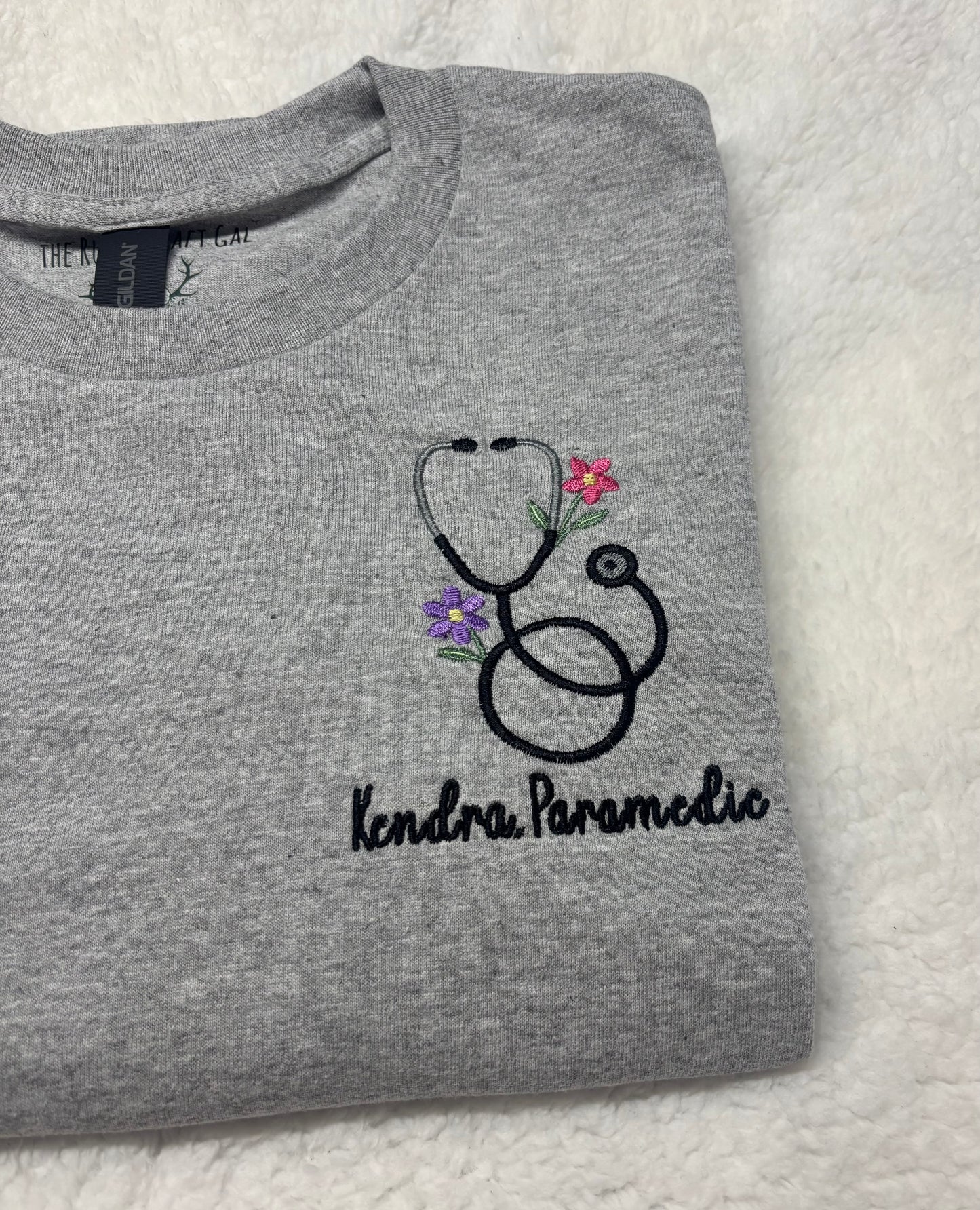 Floral Stethoscope W/Name T-Shirt