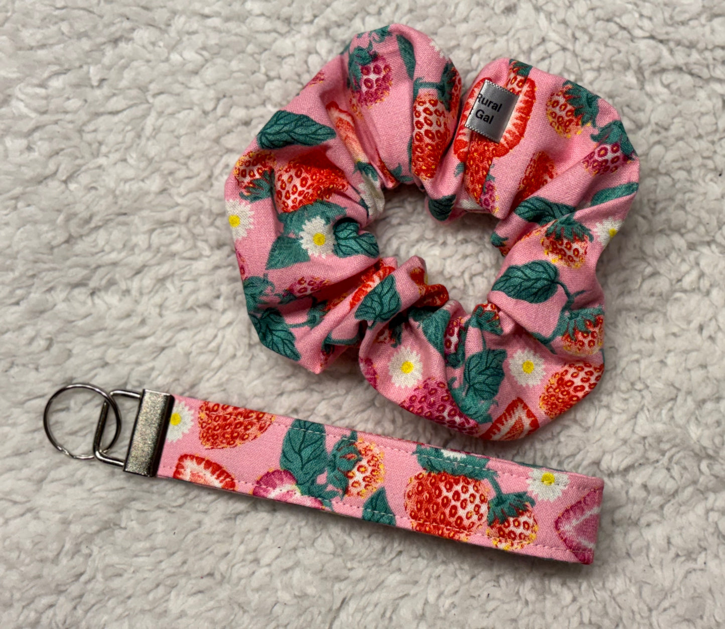 Strawberry Daisy Hair Scrunchie & Wristlet Set