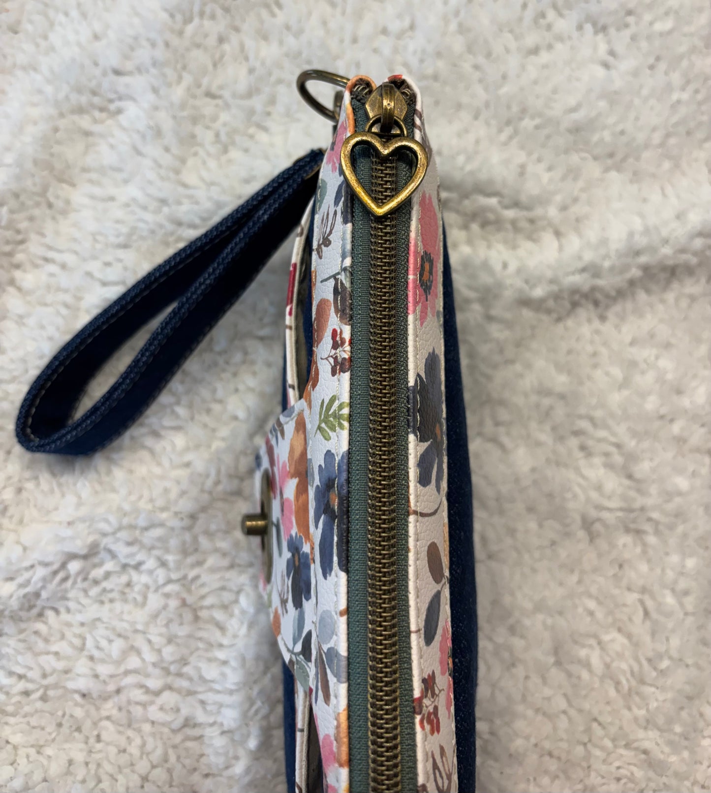 Denim Floral Wristlet