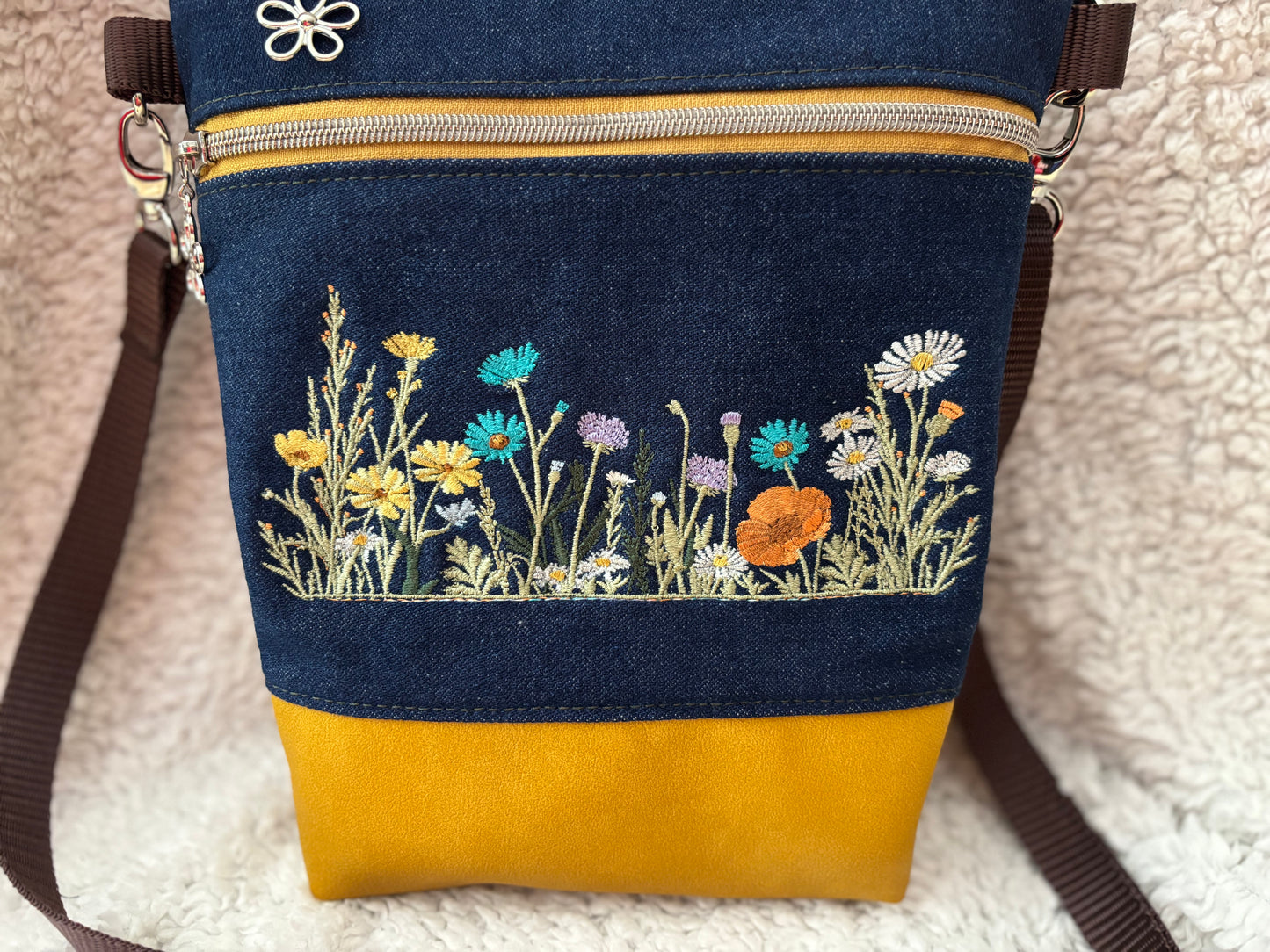 Embroidered Denim Floral Purse