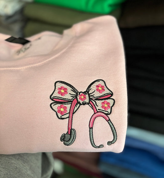 Bow Floral Stethoscope Crewneck
