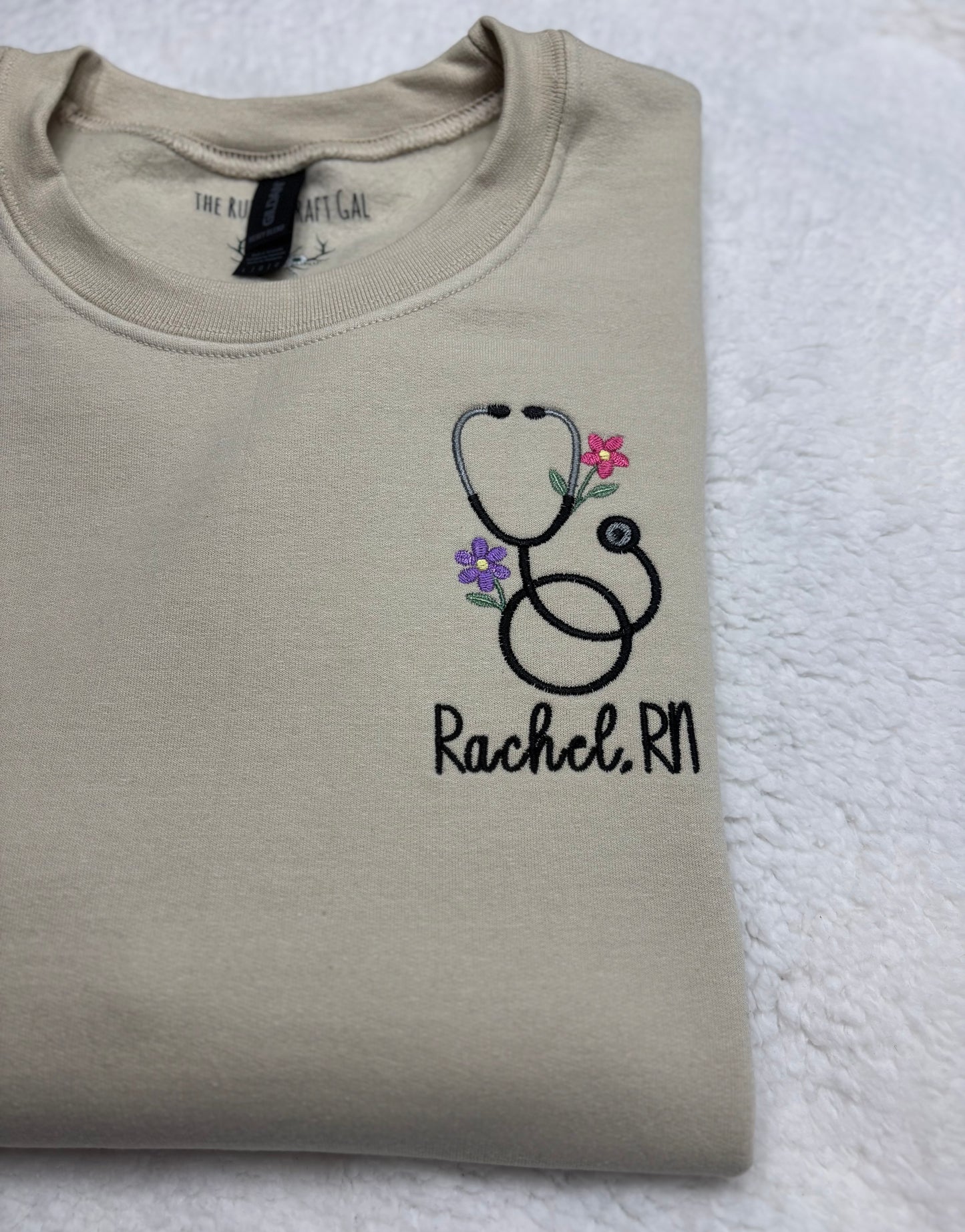 Floral Stethoscope W/Name Crewneck