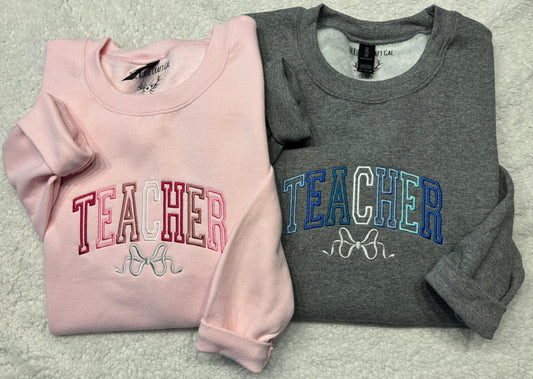Pink Teacher Bow Crewneck