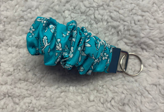Blue Floral Scrunchie Key Wristlet