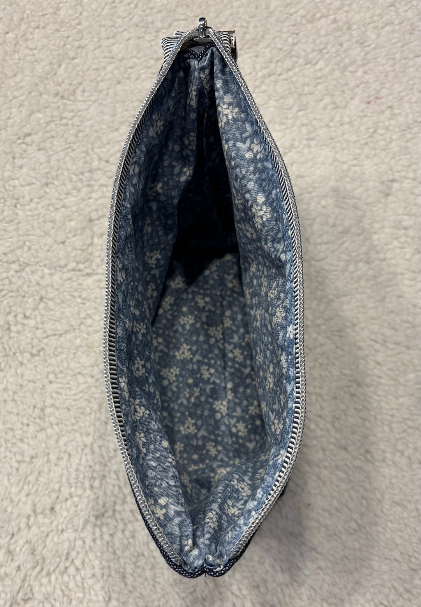 Denim Floral Embroidered Cosmetic Bag