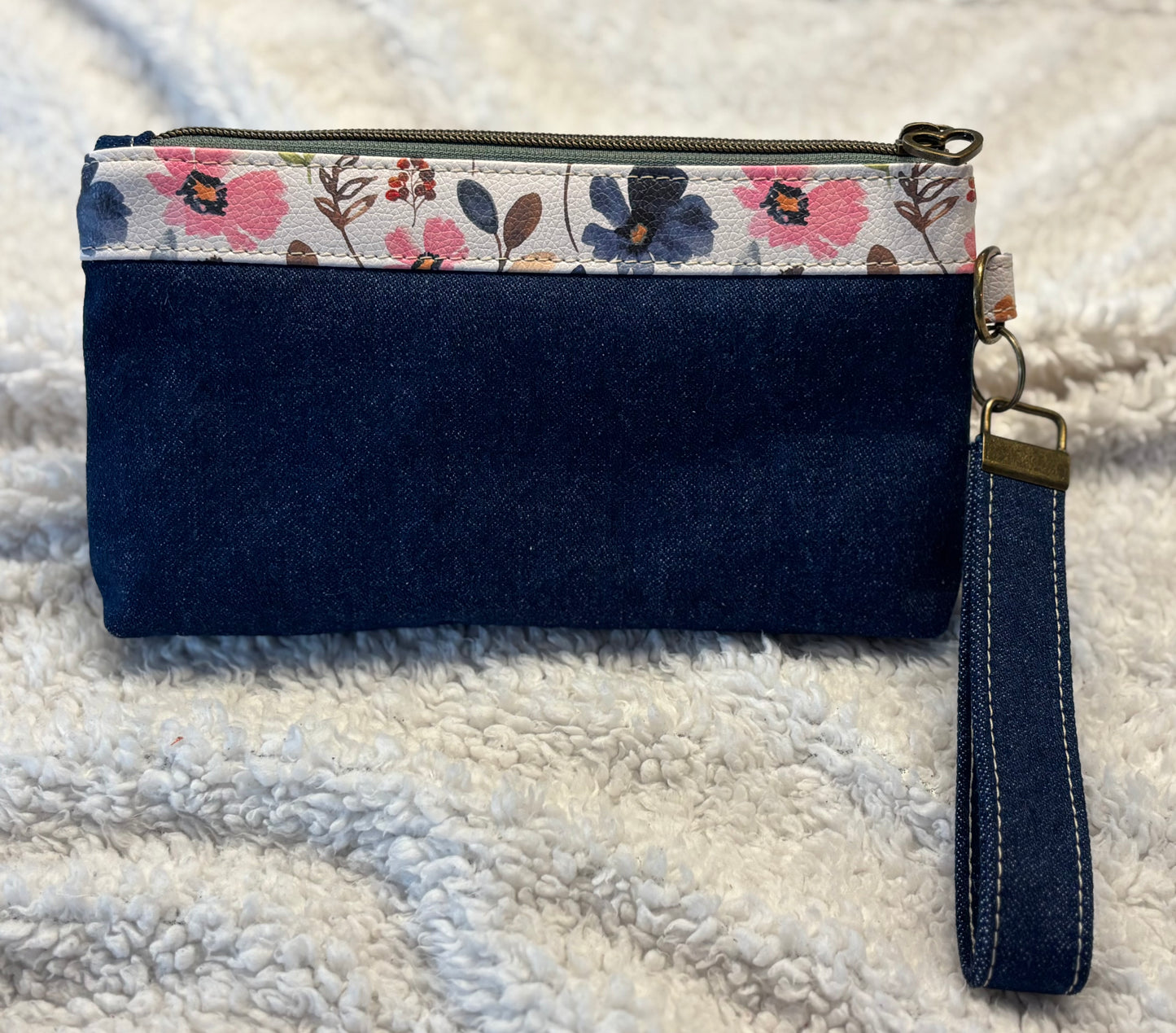 Denim Floral Wristlet