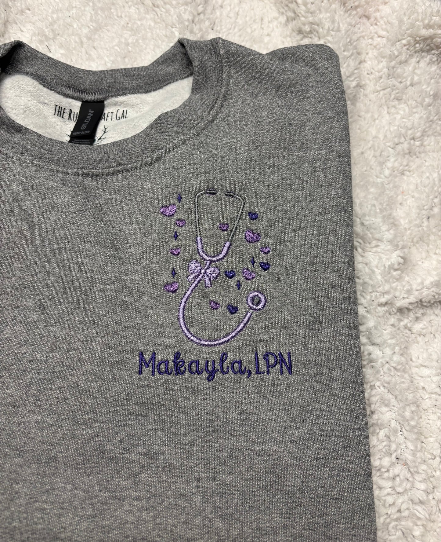 Bow Heart Stethoscope W/Name Crewneck