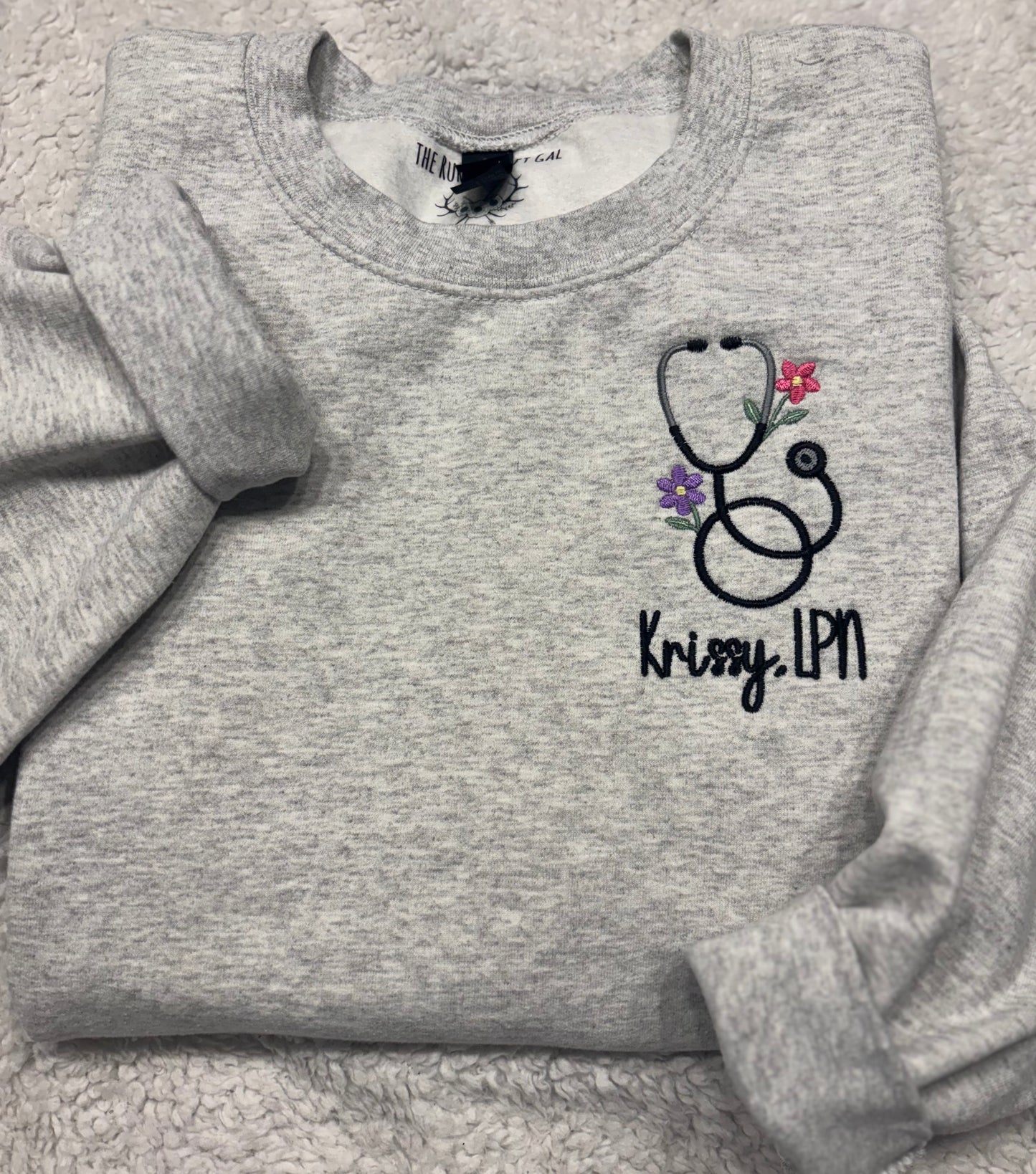 Floral Stethoscope W/Name Crewneck