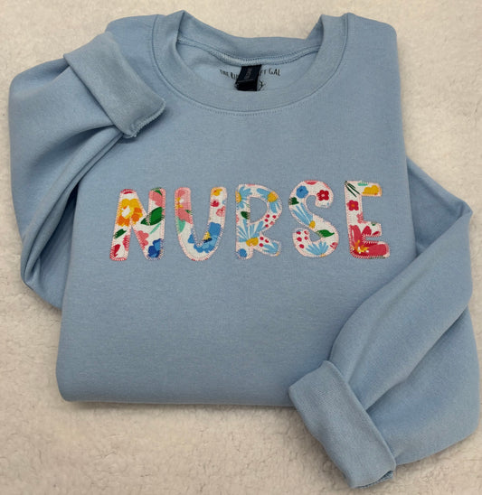 Nurse Floral Appliqué Crewneck