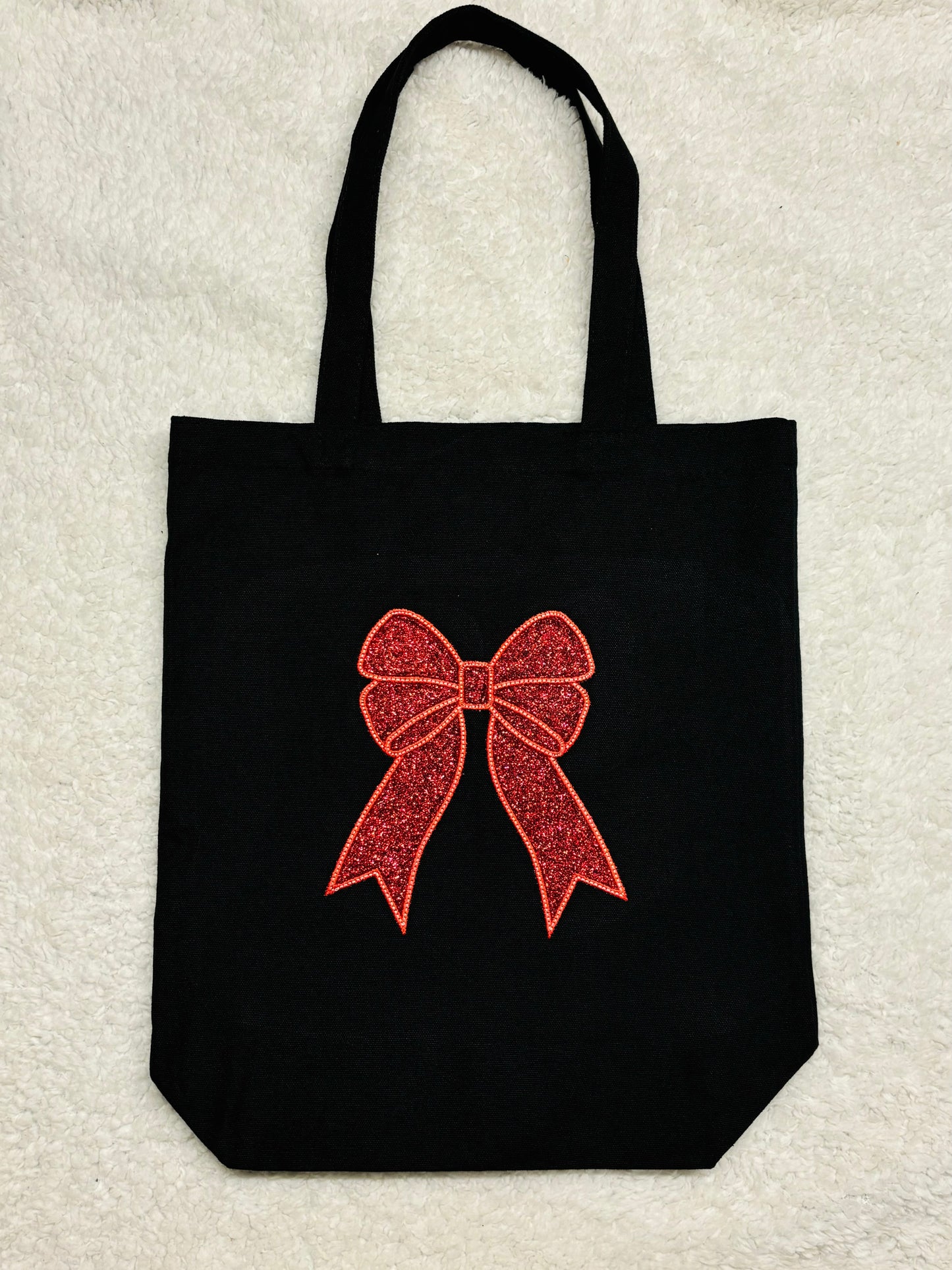 Red Glitter Bow Canvas Bag