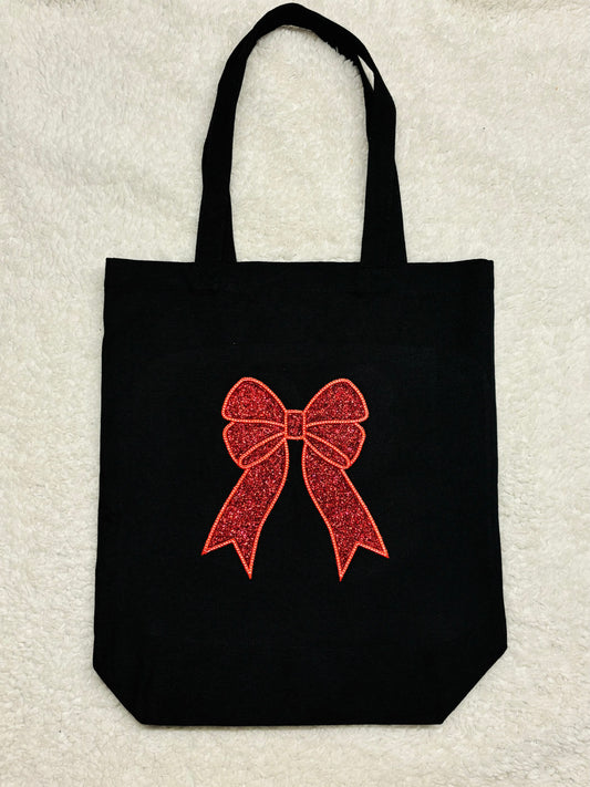 Red Glitter Bow Canvas Bag