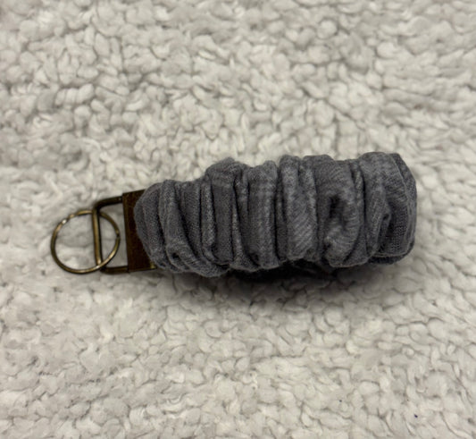 Grey Plaid Flannel Scrunchie Key Wristlet
