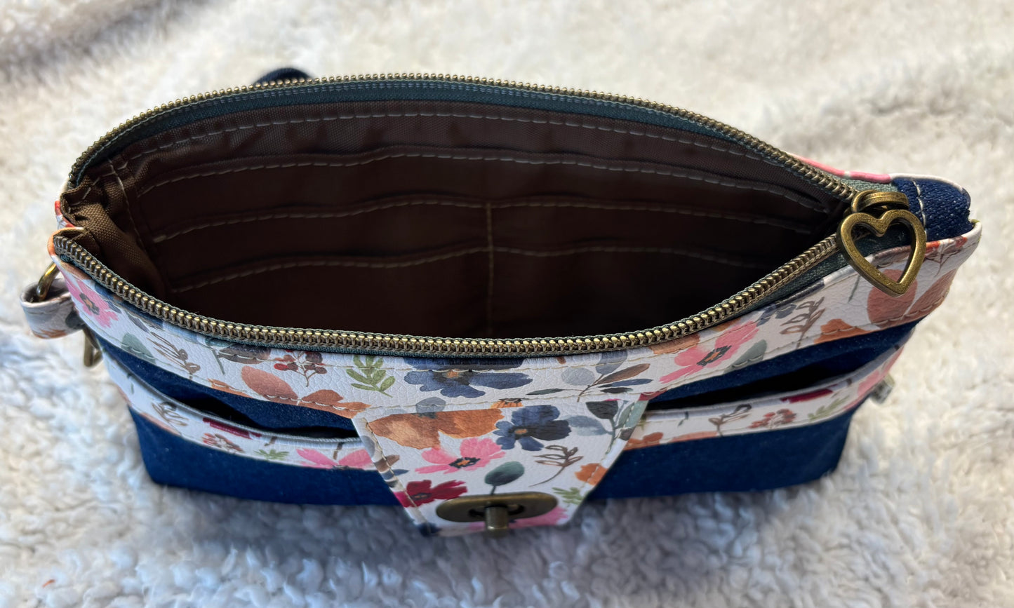 Denim Floral Wristlet