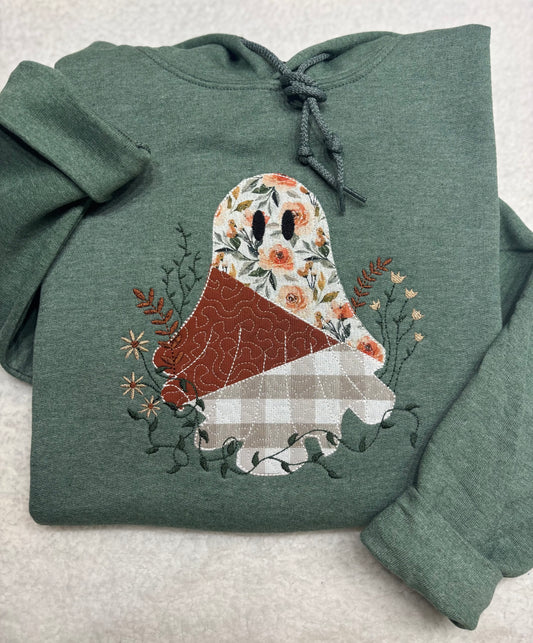 Ghost Floral Quilted Appliqué Hoodie