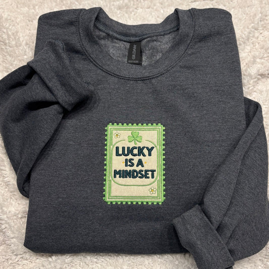 Lucky Is A Mindset Appliqué Crewneck