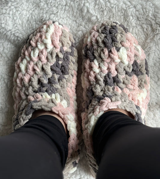 Pink Grey & White Super Soft Slippers -M