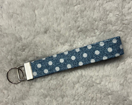 Blue Polka Dot Key Wristlet