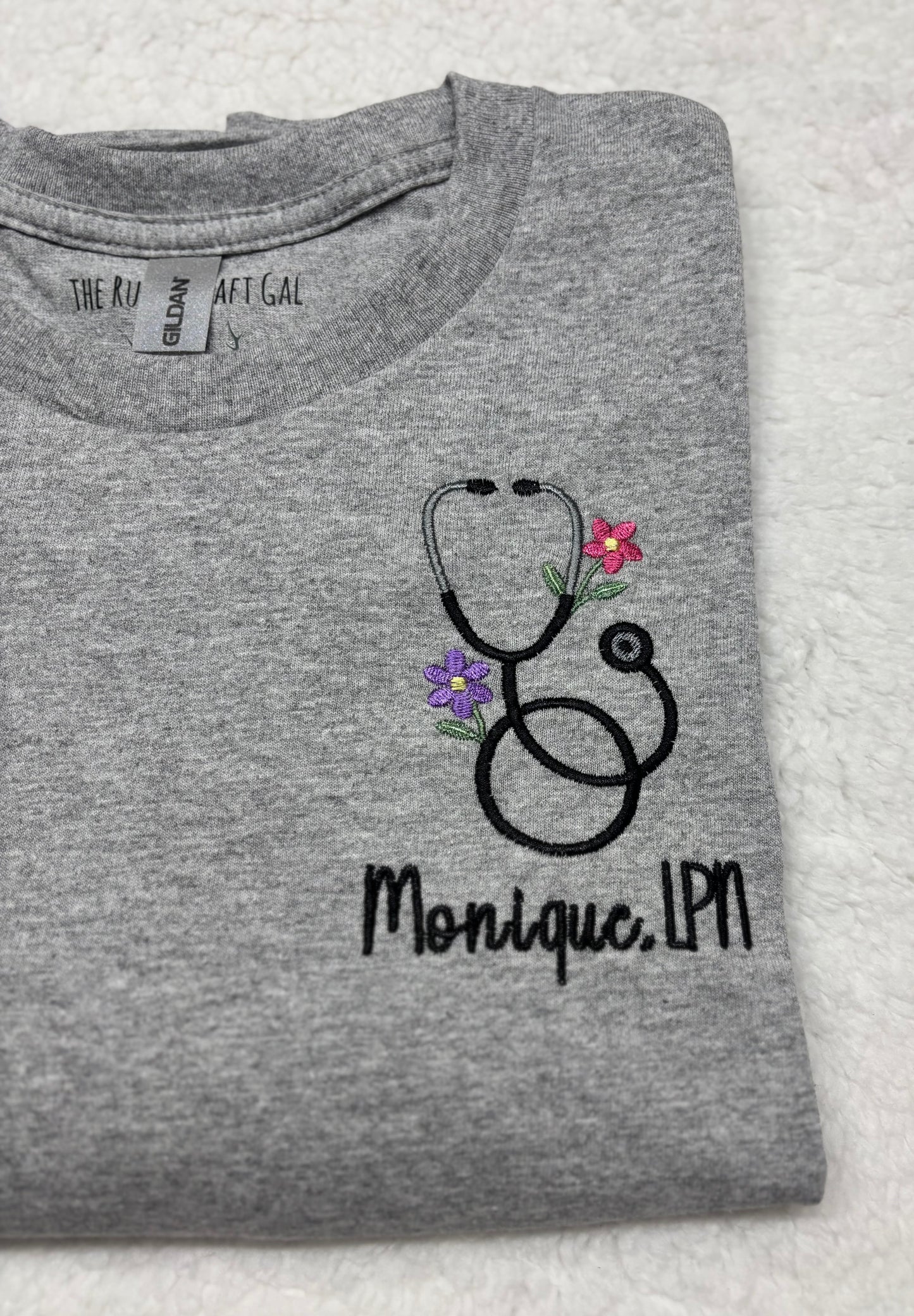 Floral Stethoscope W/Name T-Shirt