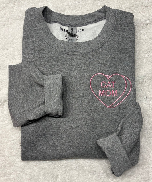 Cat Mom Candy Heart Crewneck