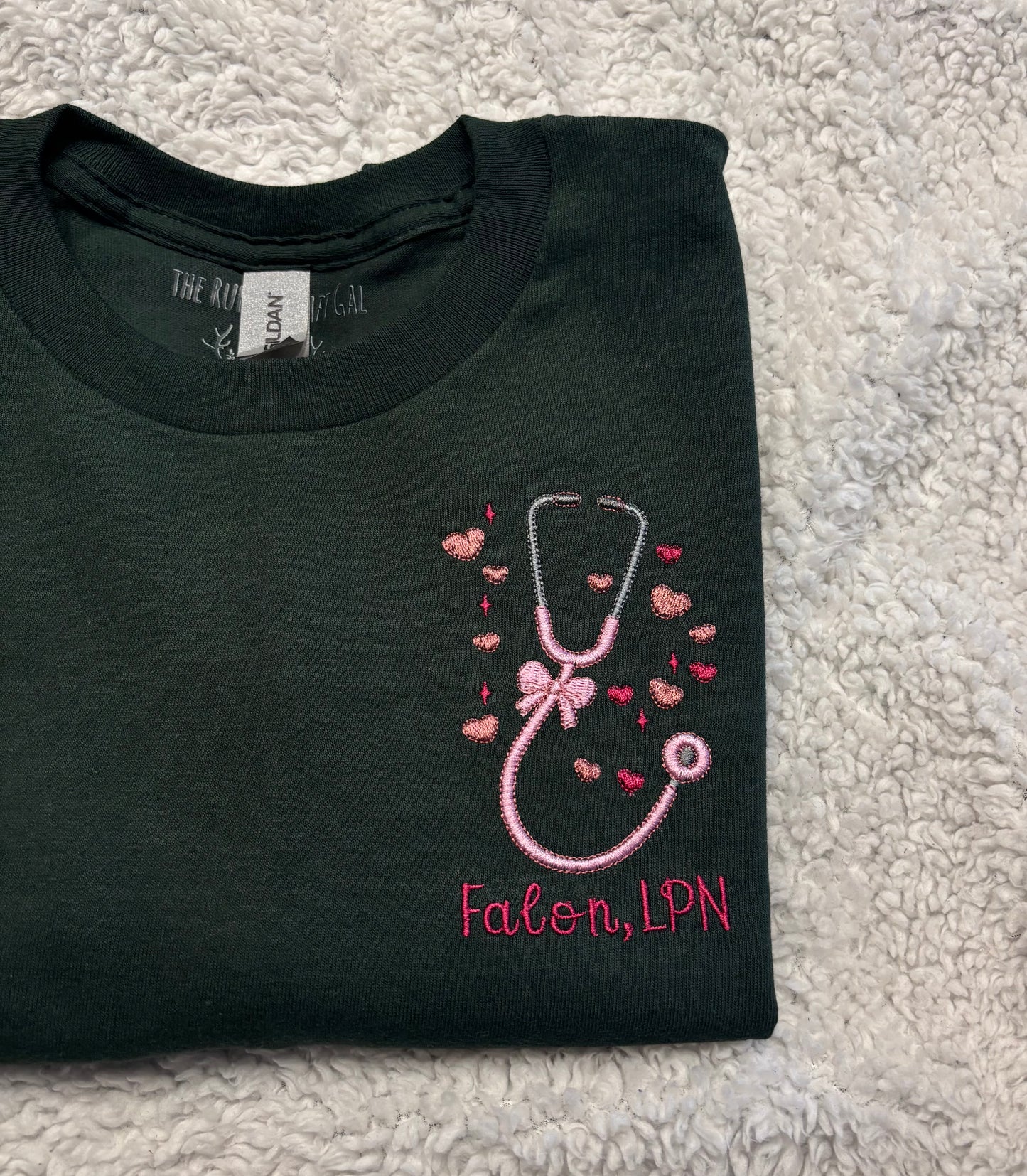 Bow Heart Stethoscope W/Name T-Shirt