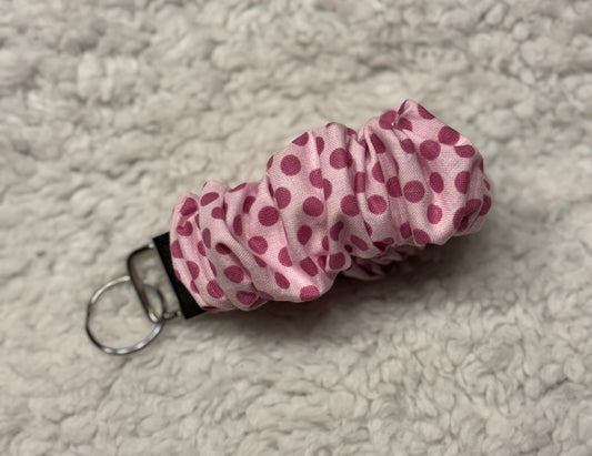 Pink Polka Dot Scrunchie Key Wristlet