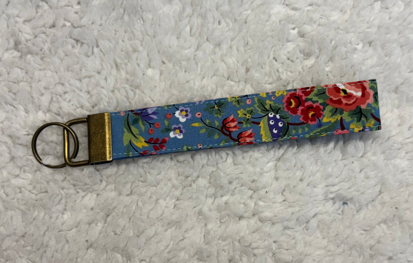 Blue Floral Key Wristlet
