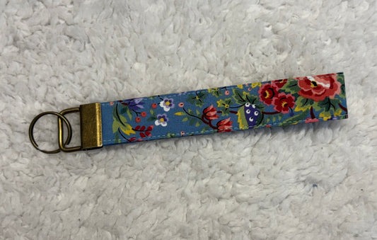 Blue Floral Key Wristlet