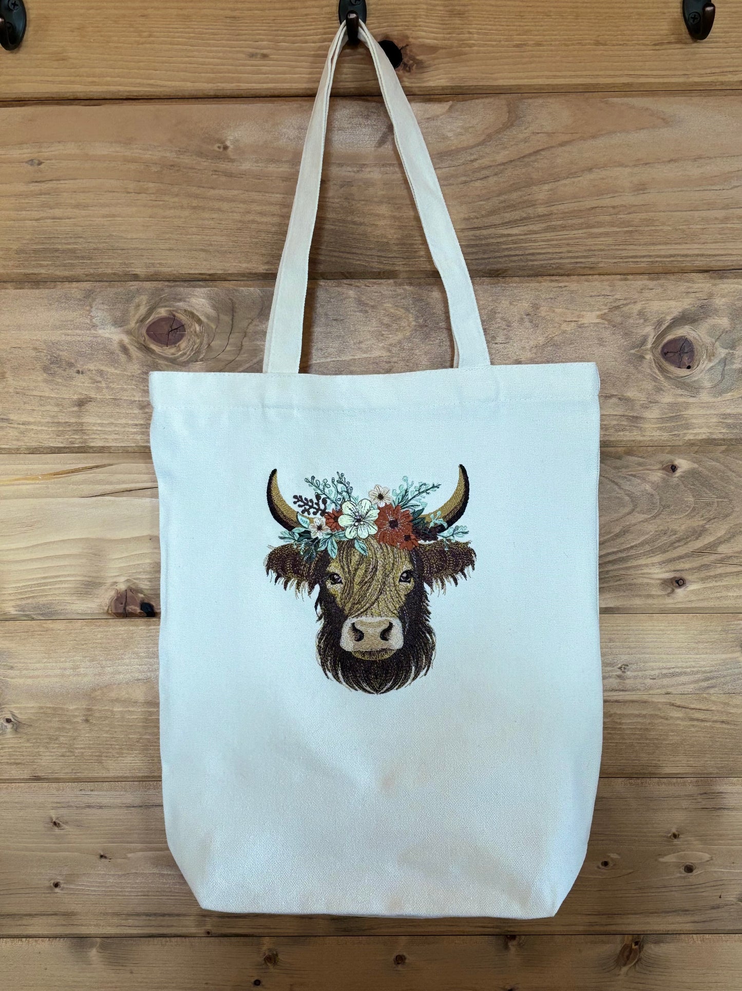 Floral Highland Cow Canvas Bag
