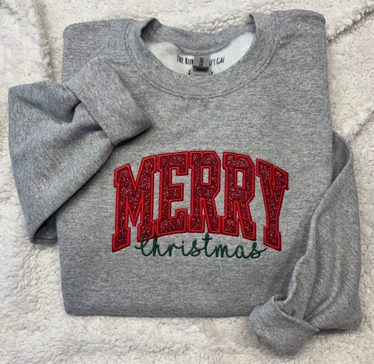 Merry Christmas Glitter Appliqué Crewneck