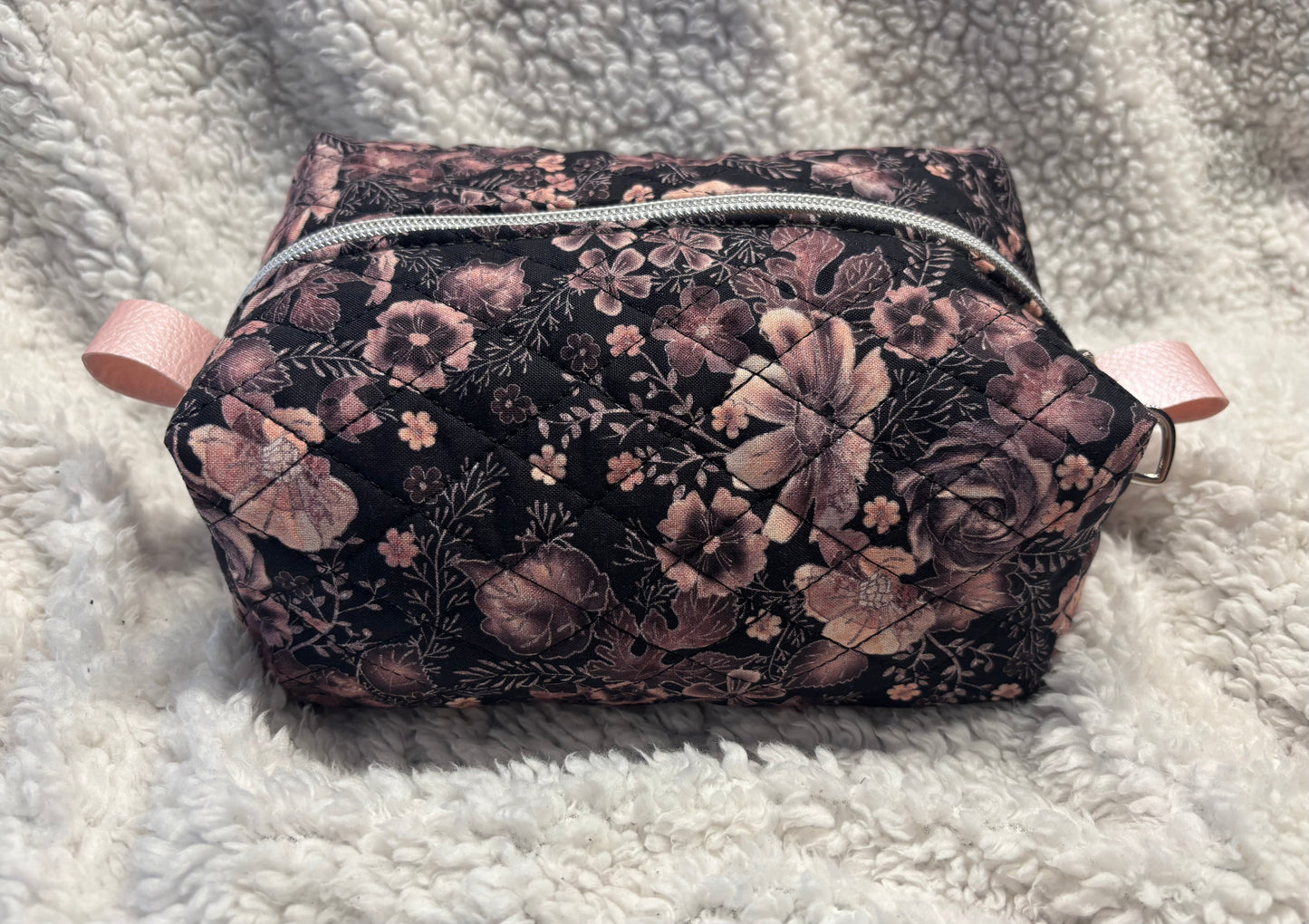 Purple Floral Quilted Cosmetic Bag