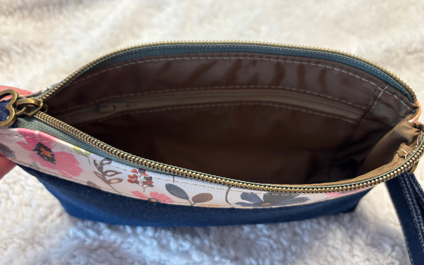 Denim Floral Wristlet
