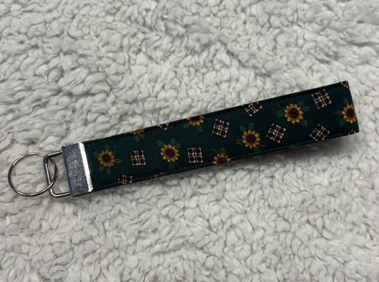 Green Sunflower Key Wristlet