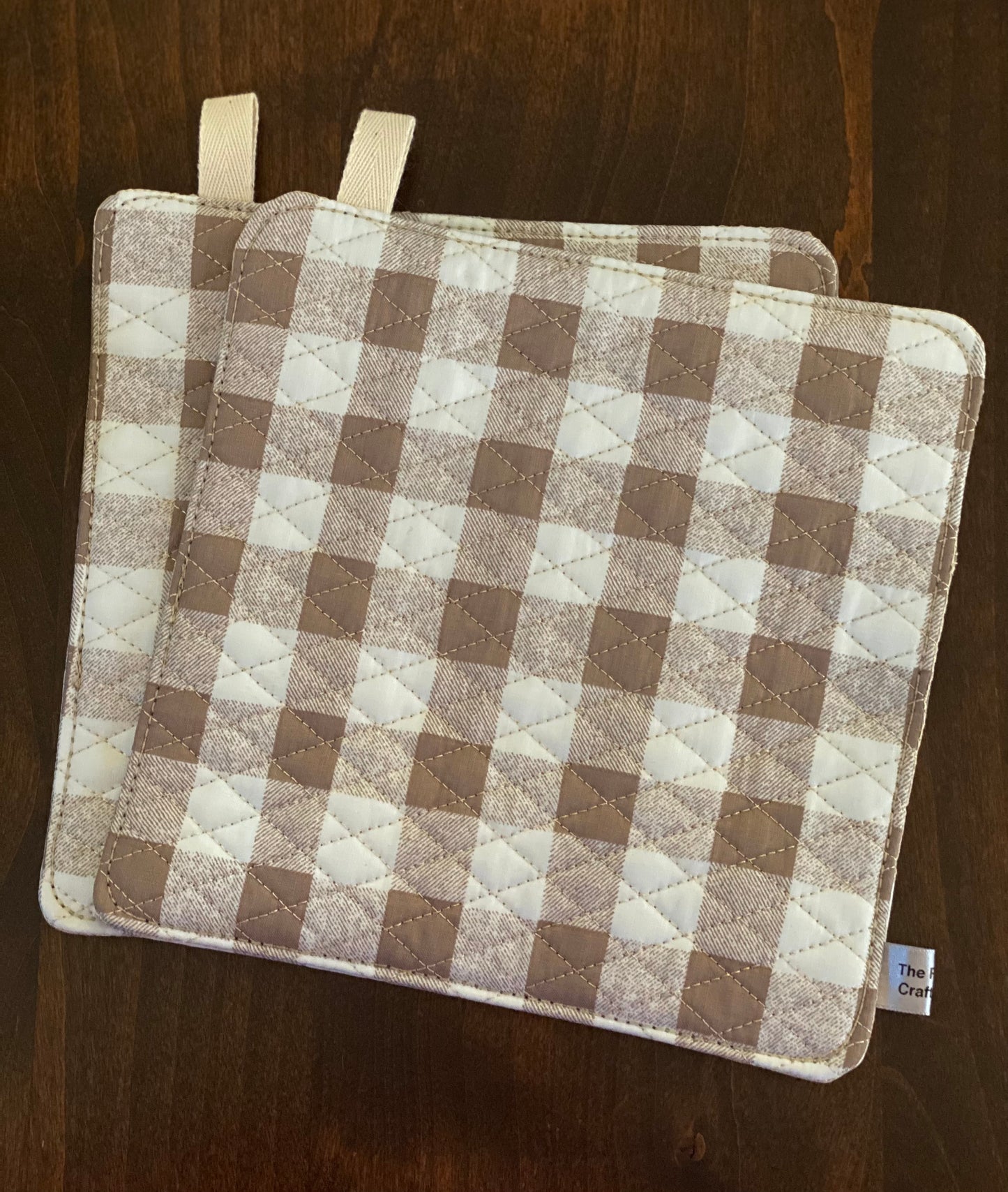 Beige & White Plaid Pot Holder Set