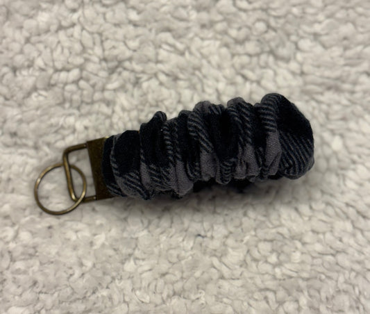 Dark Grey Plaid Flannel Scrunchie Key Wristlet
