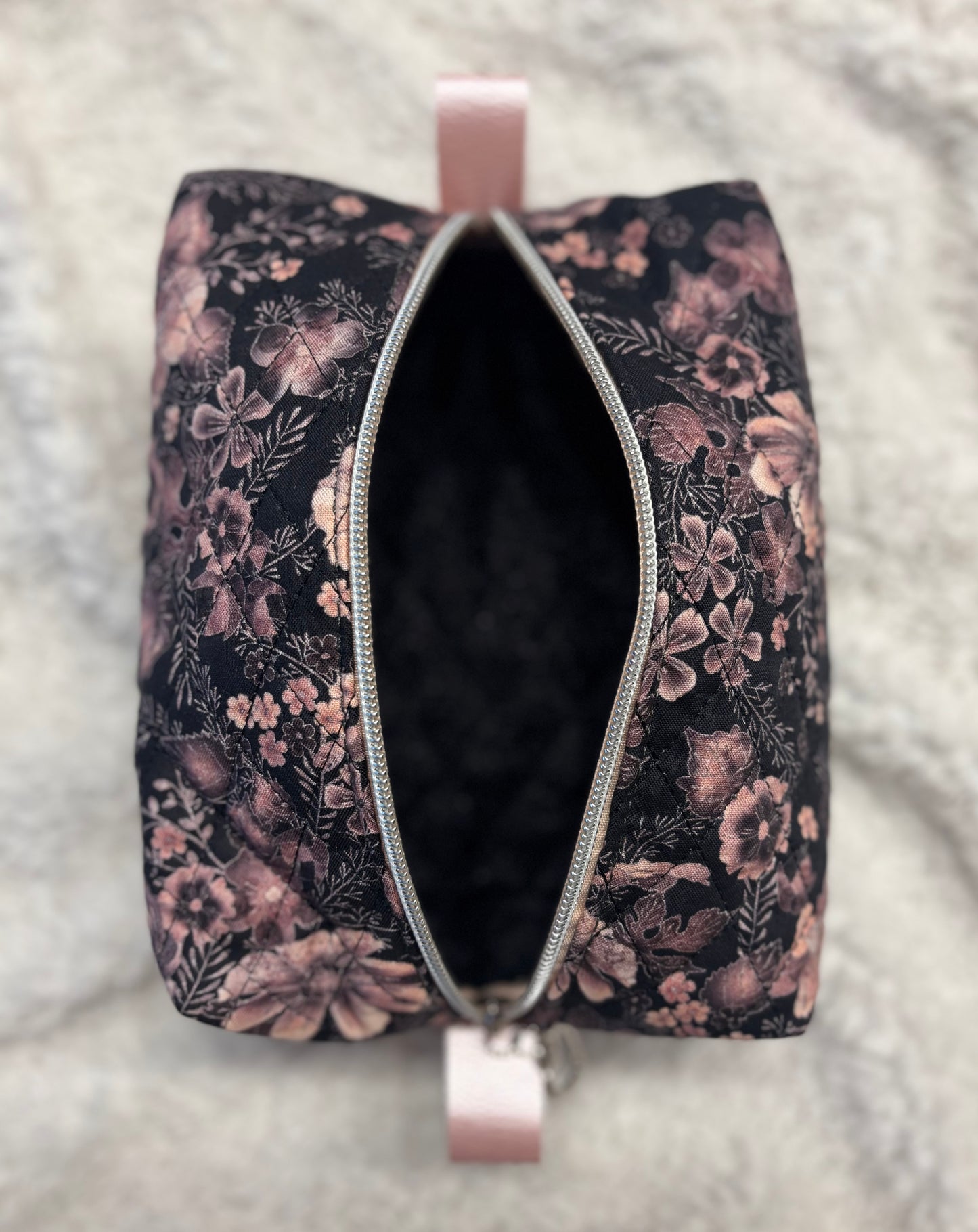 Purple Floral Quilted Cosmetic Bag