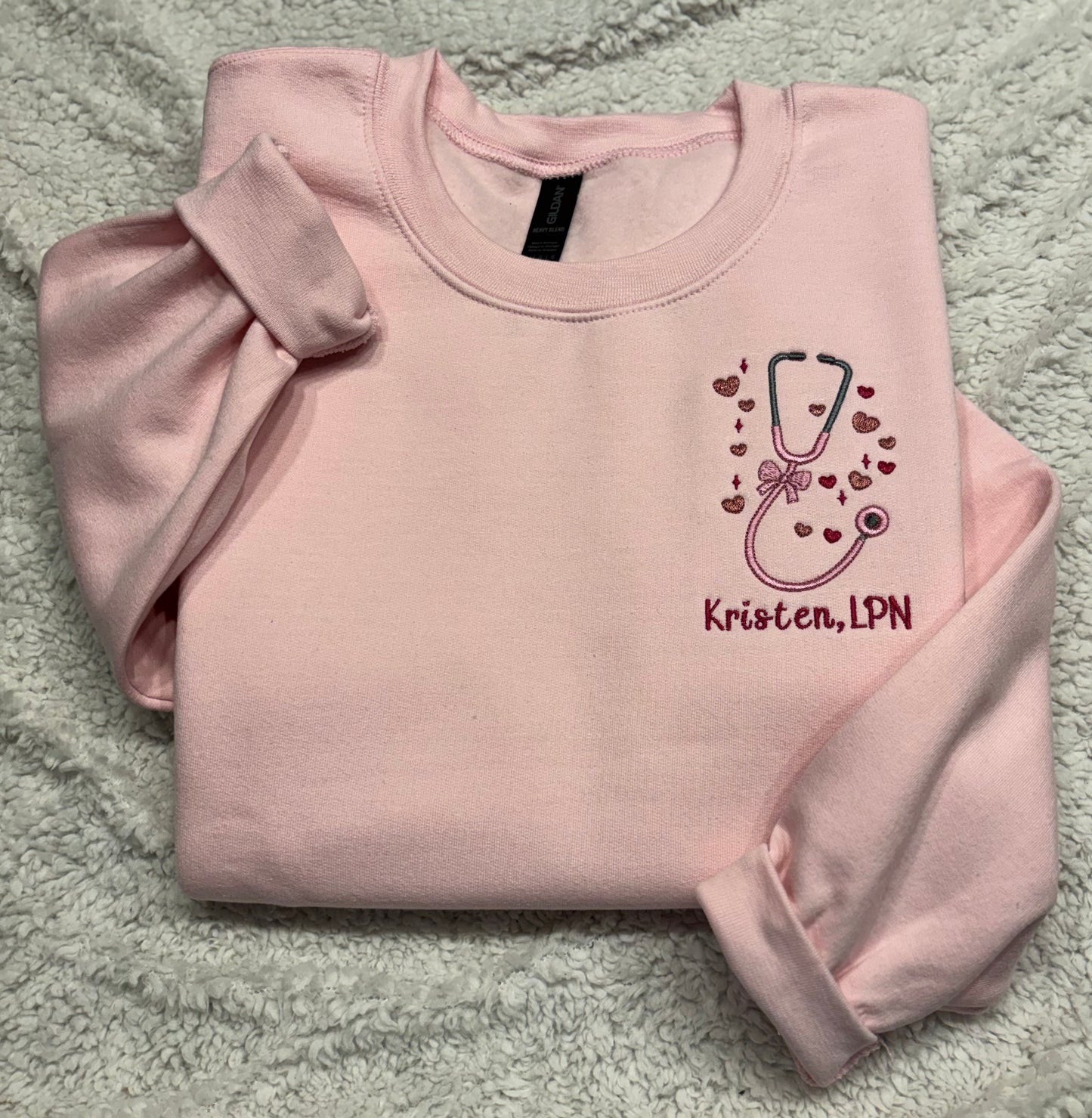 Bow Heart Stethoscope W/Name Crewneck