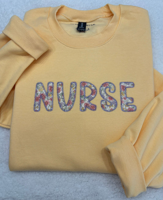 Nurse Floral Appliqué Crewneck