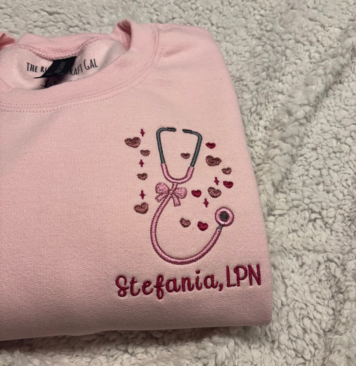 Bow Heart Stethoscope W/Name Crewneck
