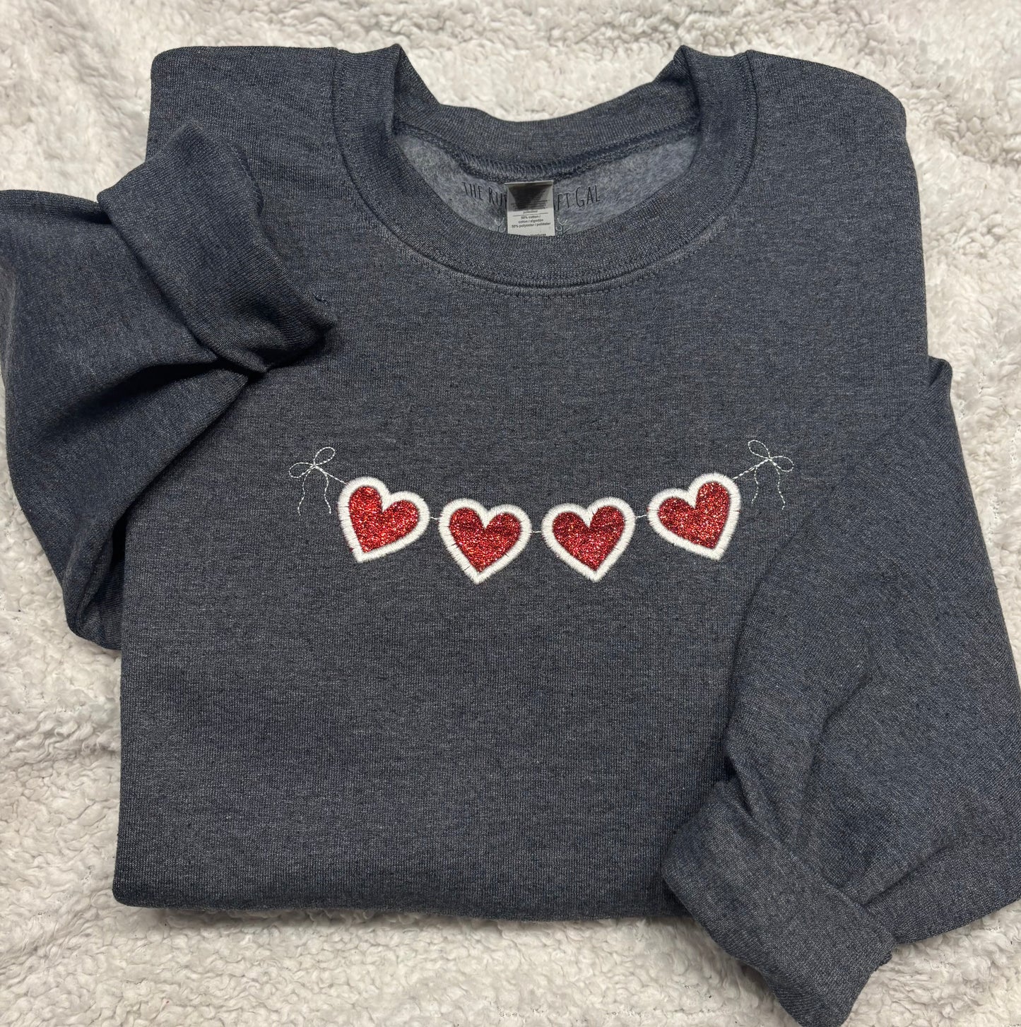 Red Glitter Hearts Crewneck