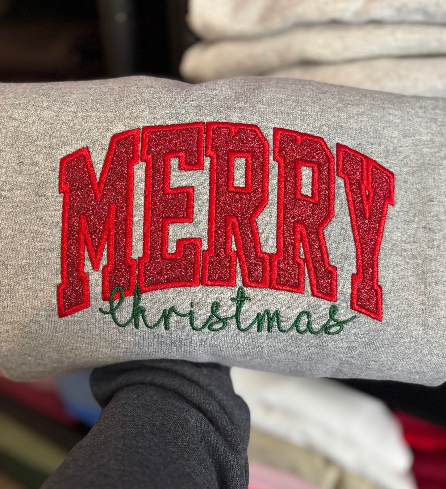 Merry Christmas Glitter Appliqué Crewneck