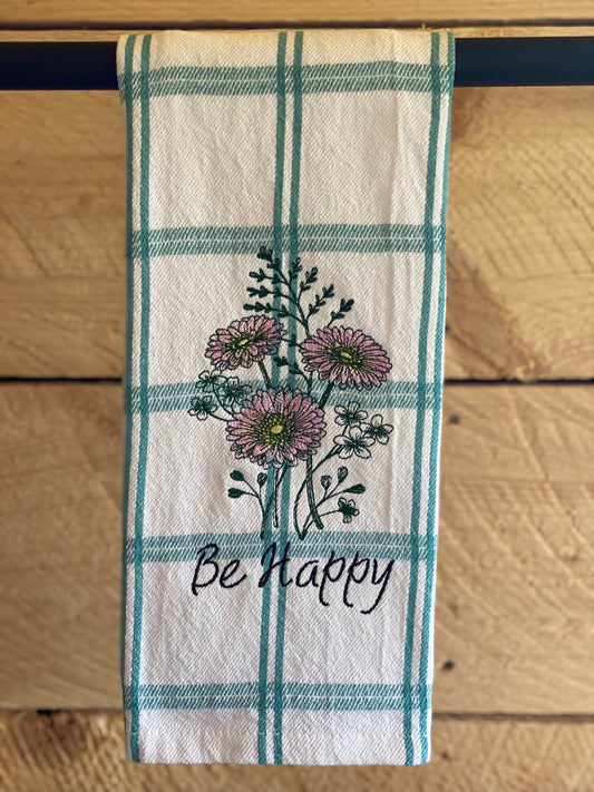 Floral Be Happy Tea Towel