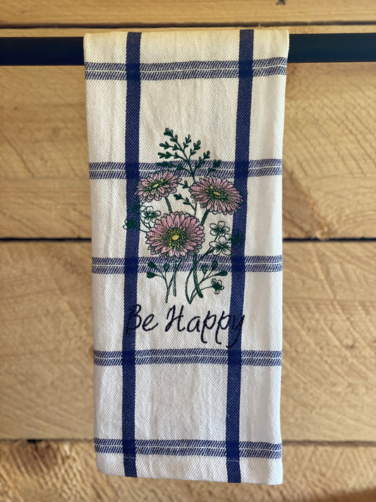 Floral Be Happy Tea Towel